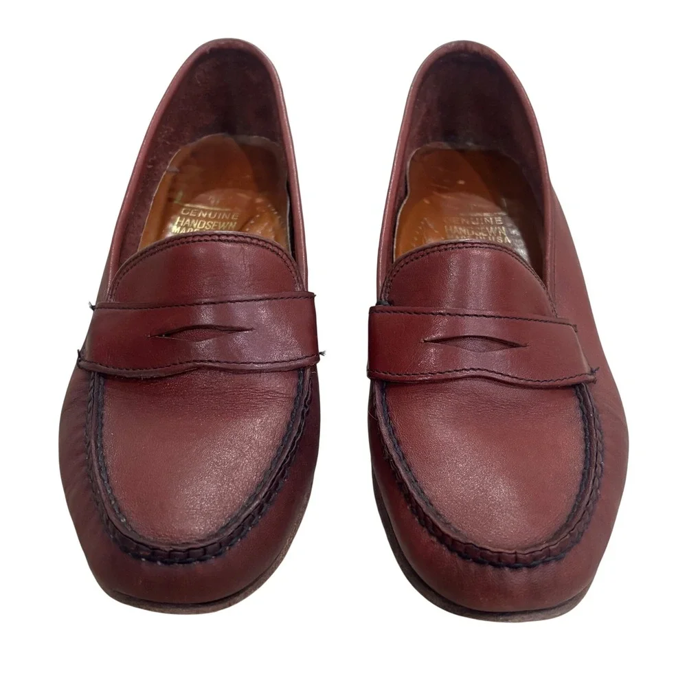 Frye Womens Burgundy Leather Penny Loafers Handsewn Made in USA Oxblood 8.5M